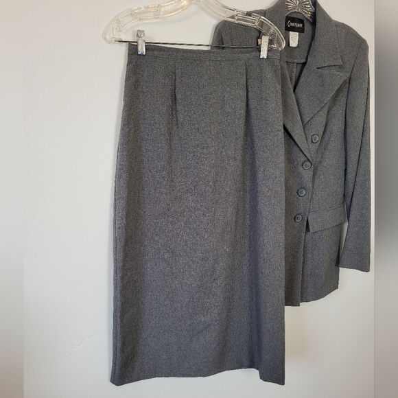 Vintage Courtenay Skirt Suit Gray Double Breasted Midi Career Church Size 10 - Picture 5 of 8
